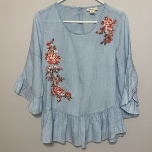 NWOT Style & Co Embroidered Chambray Top PETITE